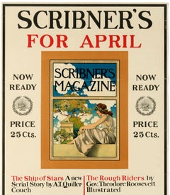 Original Antique Poster Scribner's Magazine April 1899 Illustrated Poems Stories