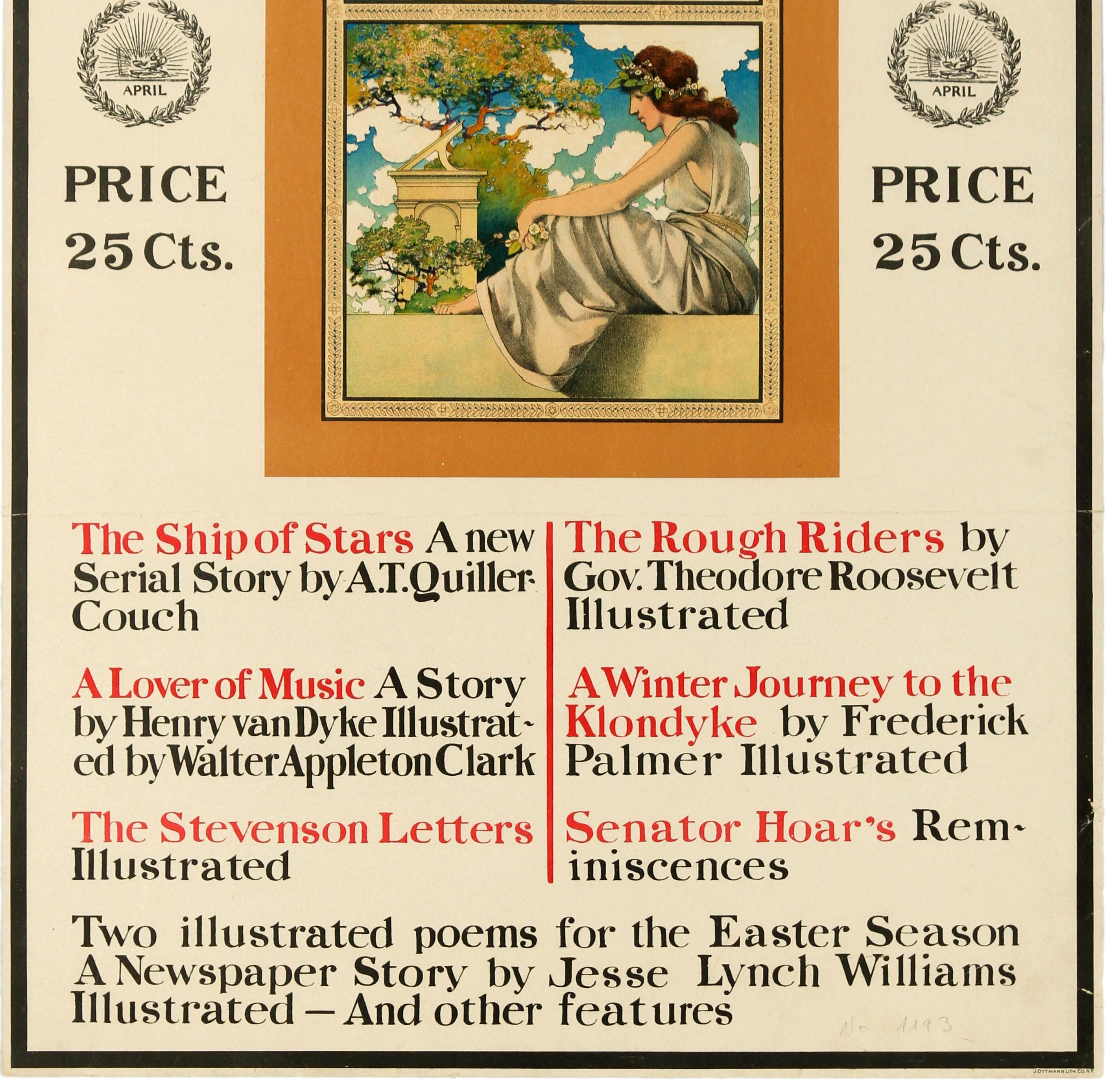 Neoclassical Original Antique Poster Scribner's Magazine April 1899 Illustrated Poems Stories
