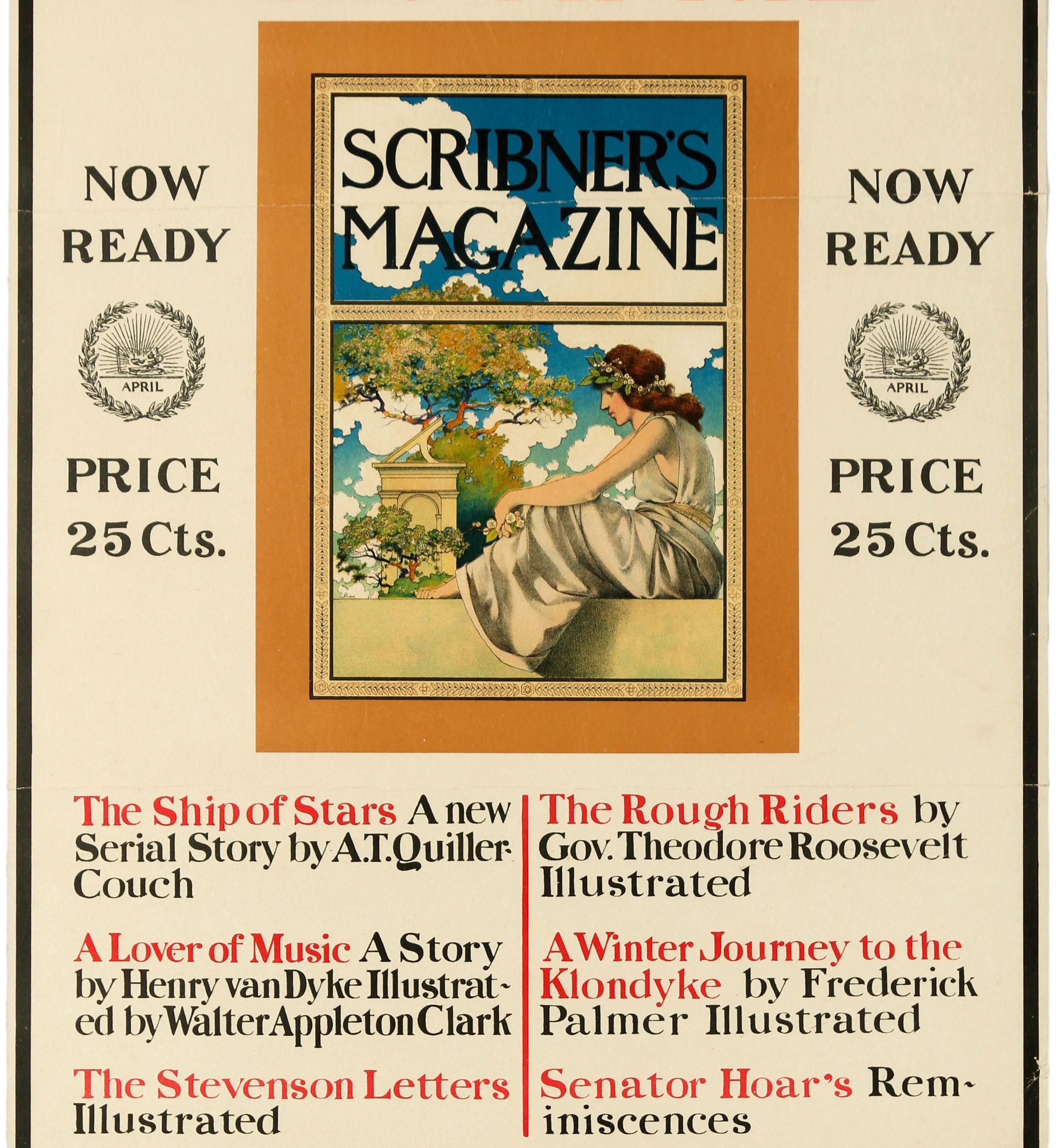 American Original Antique Poster Scribner's Magazine April 1899 Illustrated Poems Stories