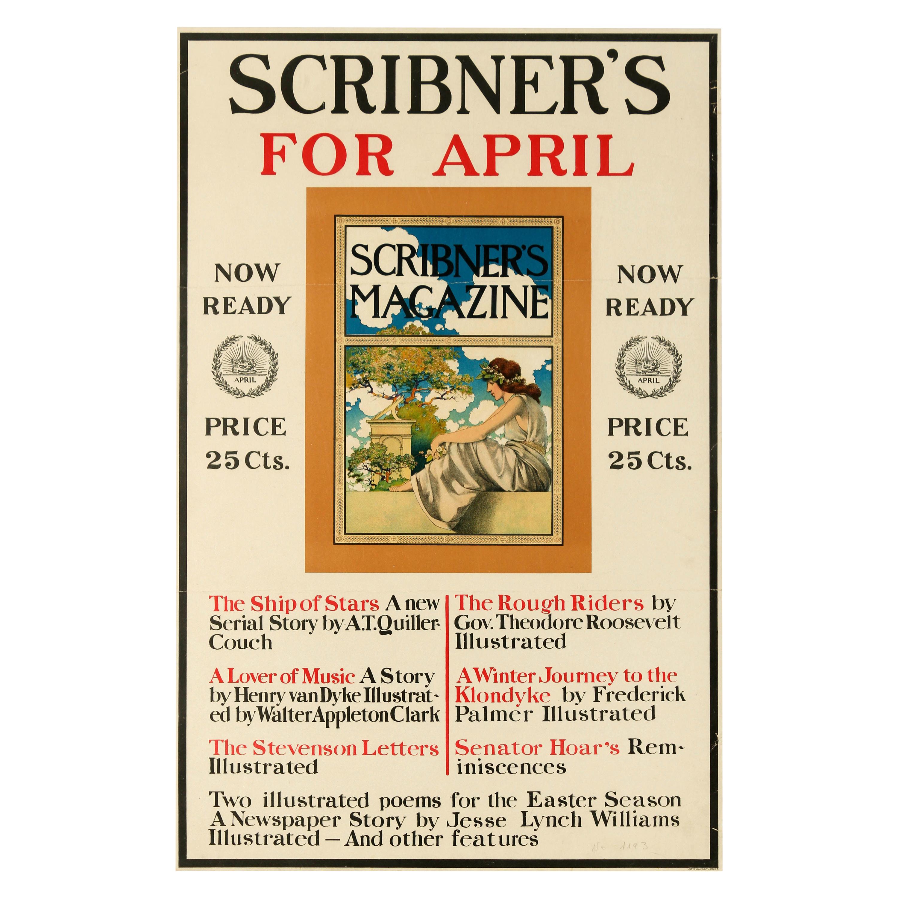 Original Antique Poster Scribner's Magazine April 1899 Illustrated Poems Stories