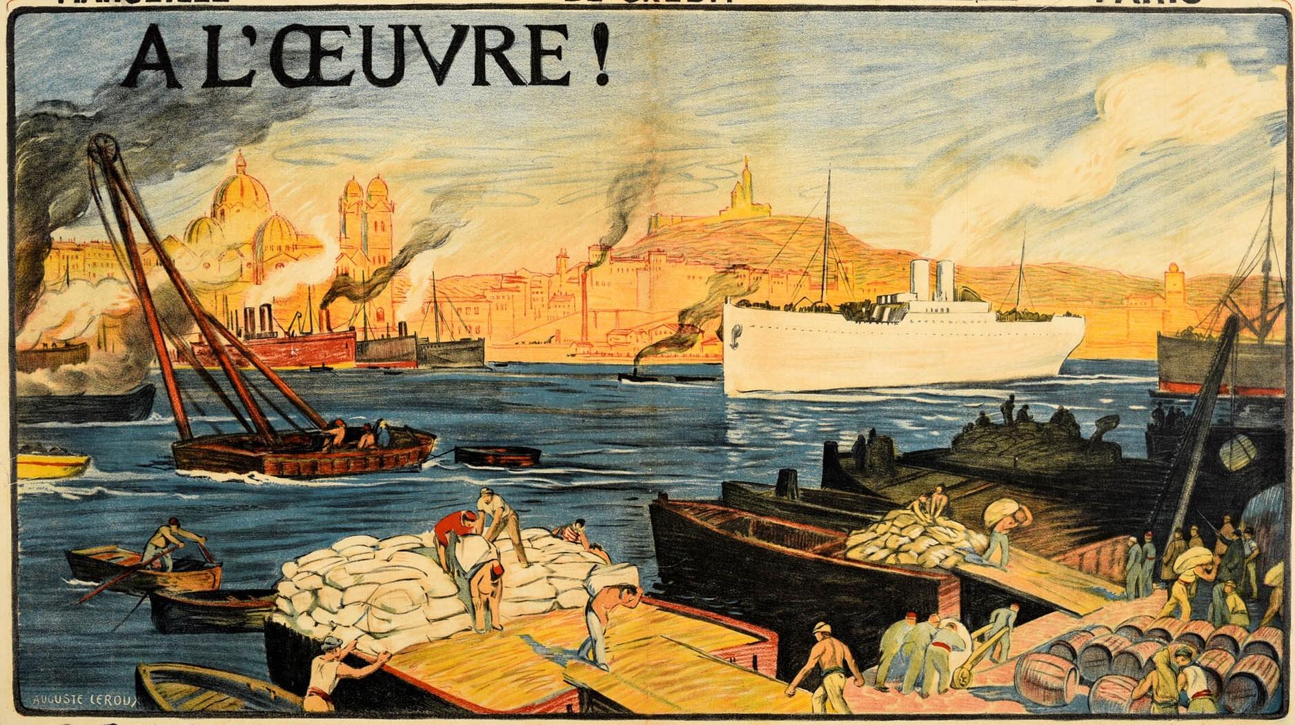Original Antique Poster Societe Marseillaise De Credit Post WWI Rebuilding Loan In Good Condition For Sale In London, GB