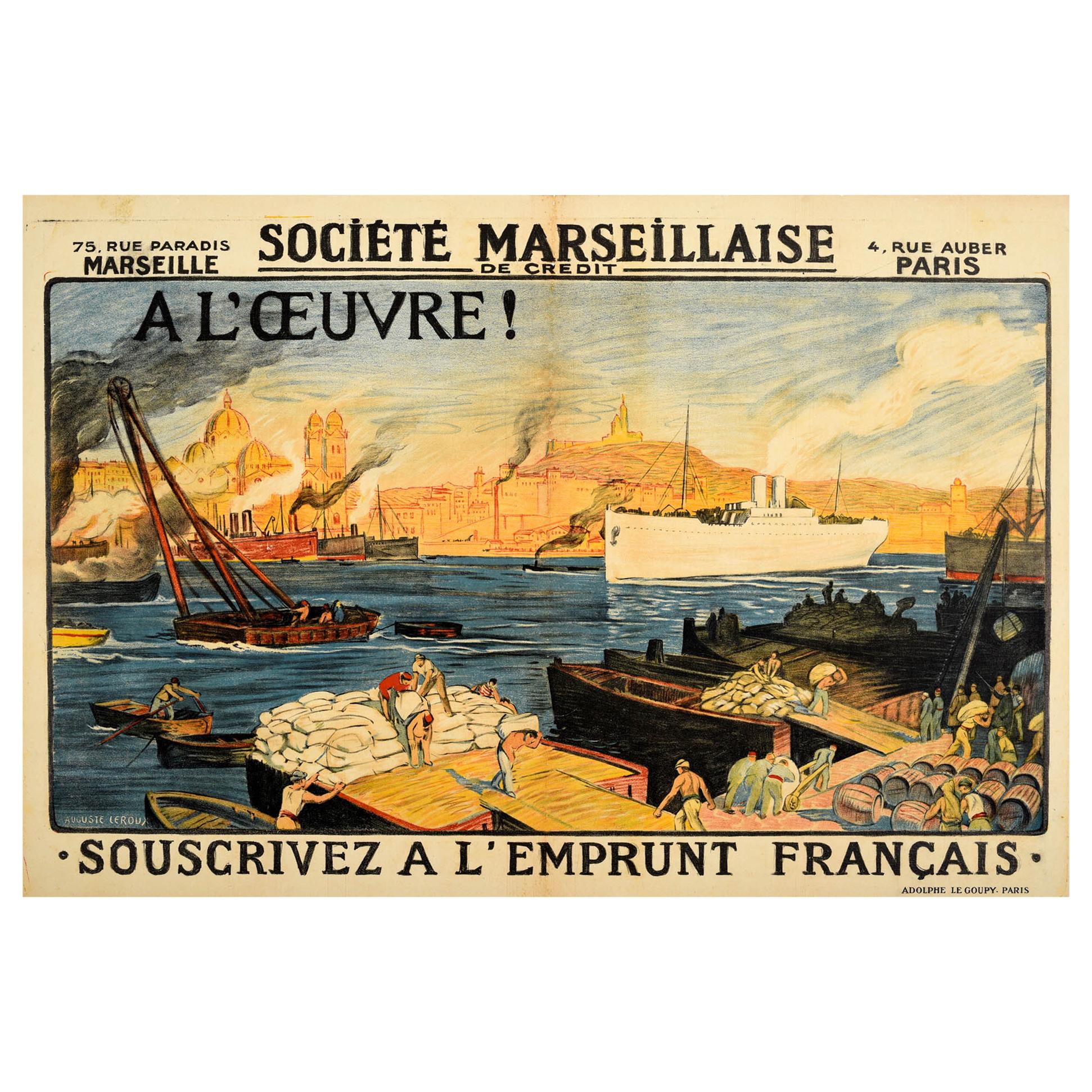 Original Antique Poster Societe Marseillaise De Credit Post WWI Rebuilding Loan