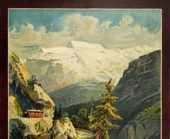 Original Antique Poster Stansstad Engelberg Railway Switzerland Swiss Alps View