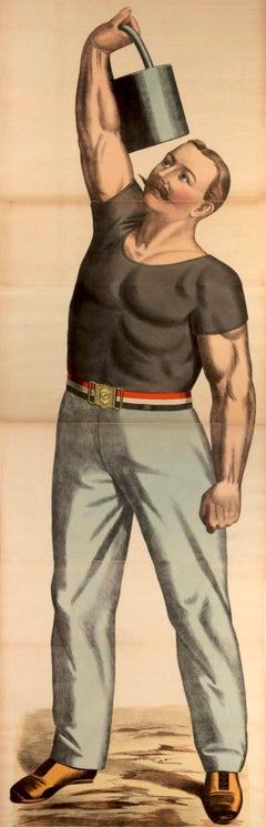 Original Antique Poster Strongman With Weight Athlete Sport French Weightlifter