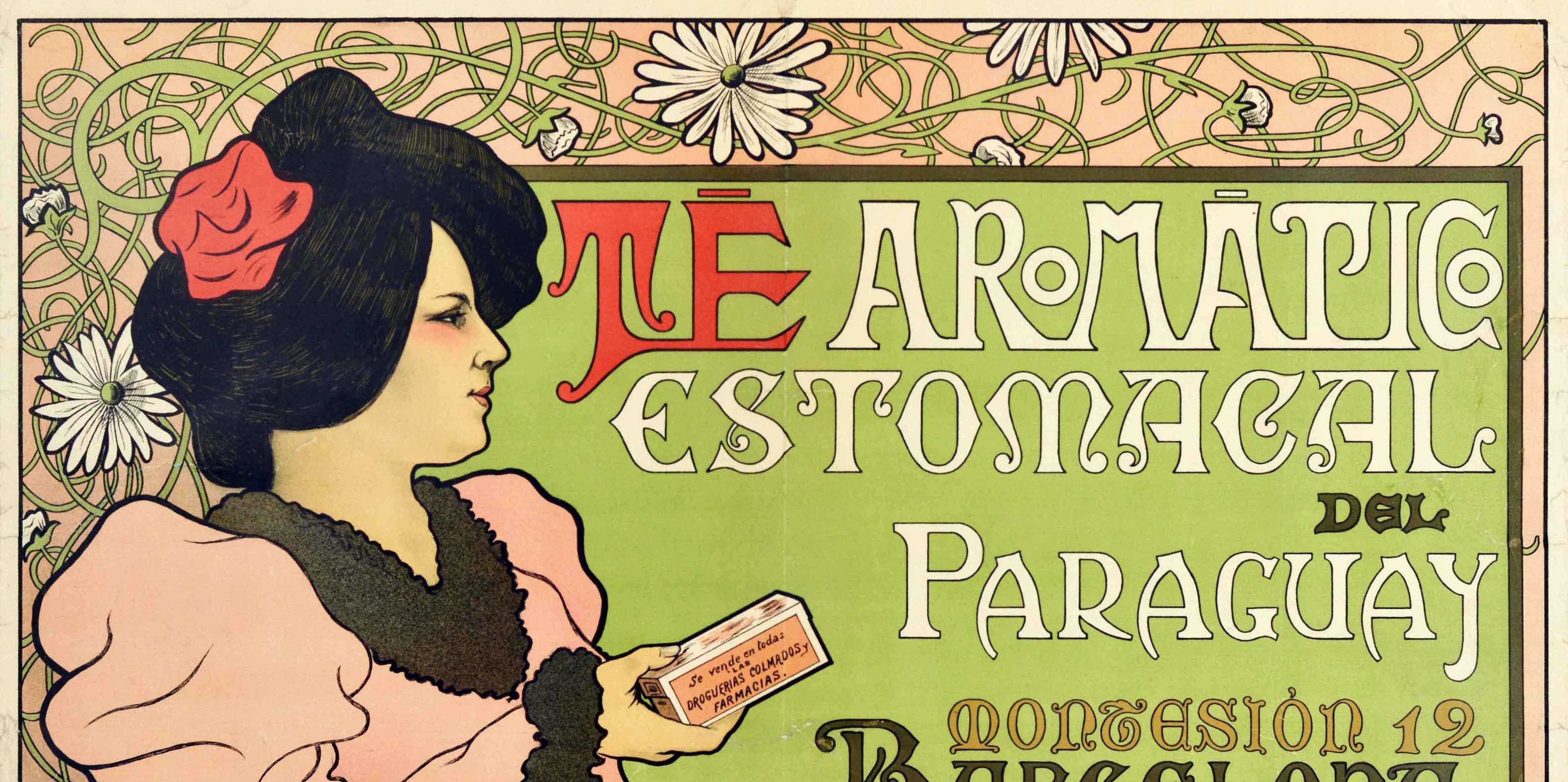 Art Nouveau Original Antique Poster Te Aromatico Estomacal Del Paraguay Aromatic Tea Drink