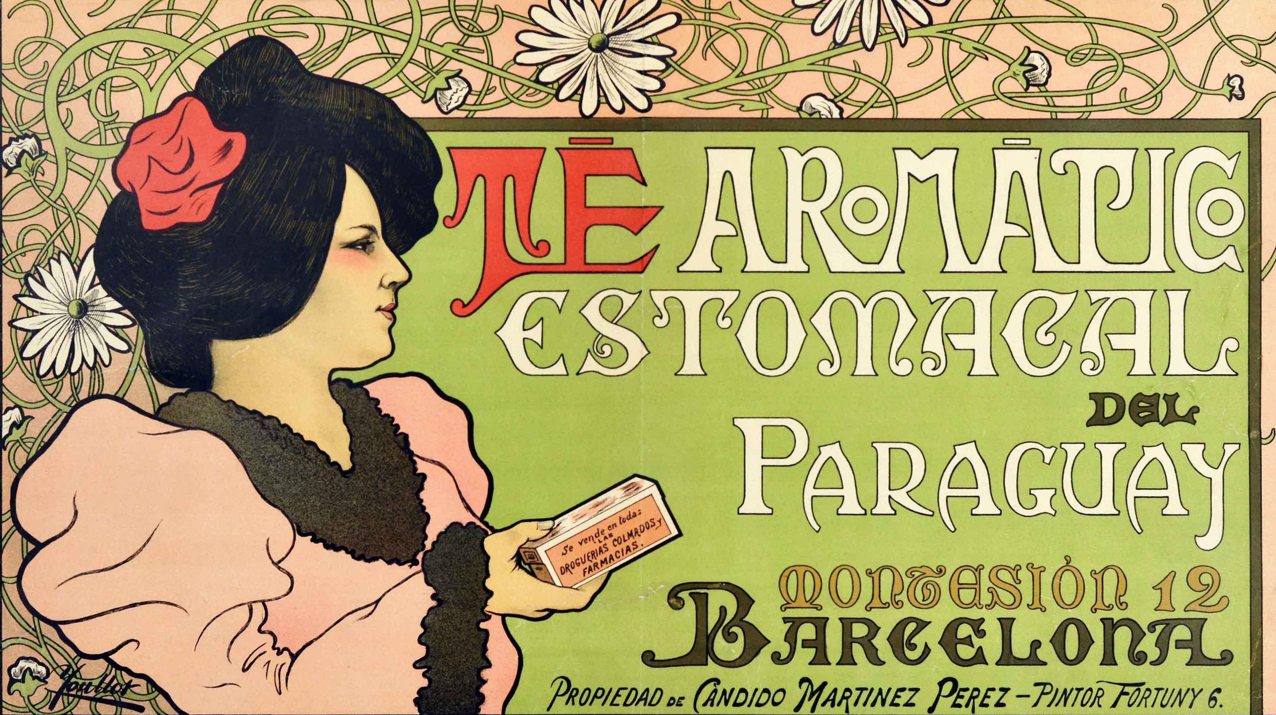 Original Antique Poster Te Aromatico Estomacal Del Paraguay Aromatic Tea Drink In Good Condition In London, GB