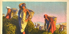 Original Antique Poster Tea Picking In Ceylon Sri Lanka Empire Marketing Board