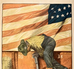 Original Antique Poster Teamwork Wins US Shipping Board Emergency Fleet WWI Flag