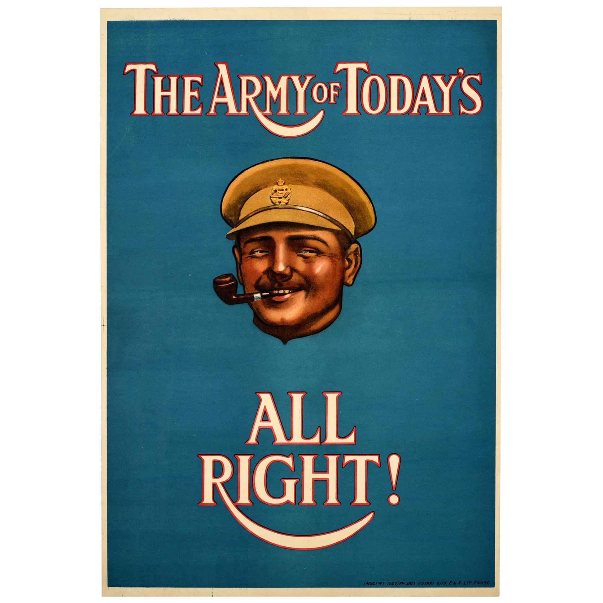 Original Antique Poster The Army Of Today's All Right British Army Recruitment For Sale