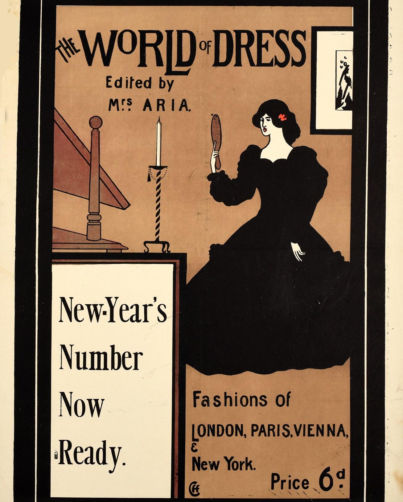 Late 19th Century Original Antique Poster The World Of Dress Fashion London Paris Vienna New York For Sale