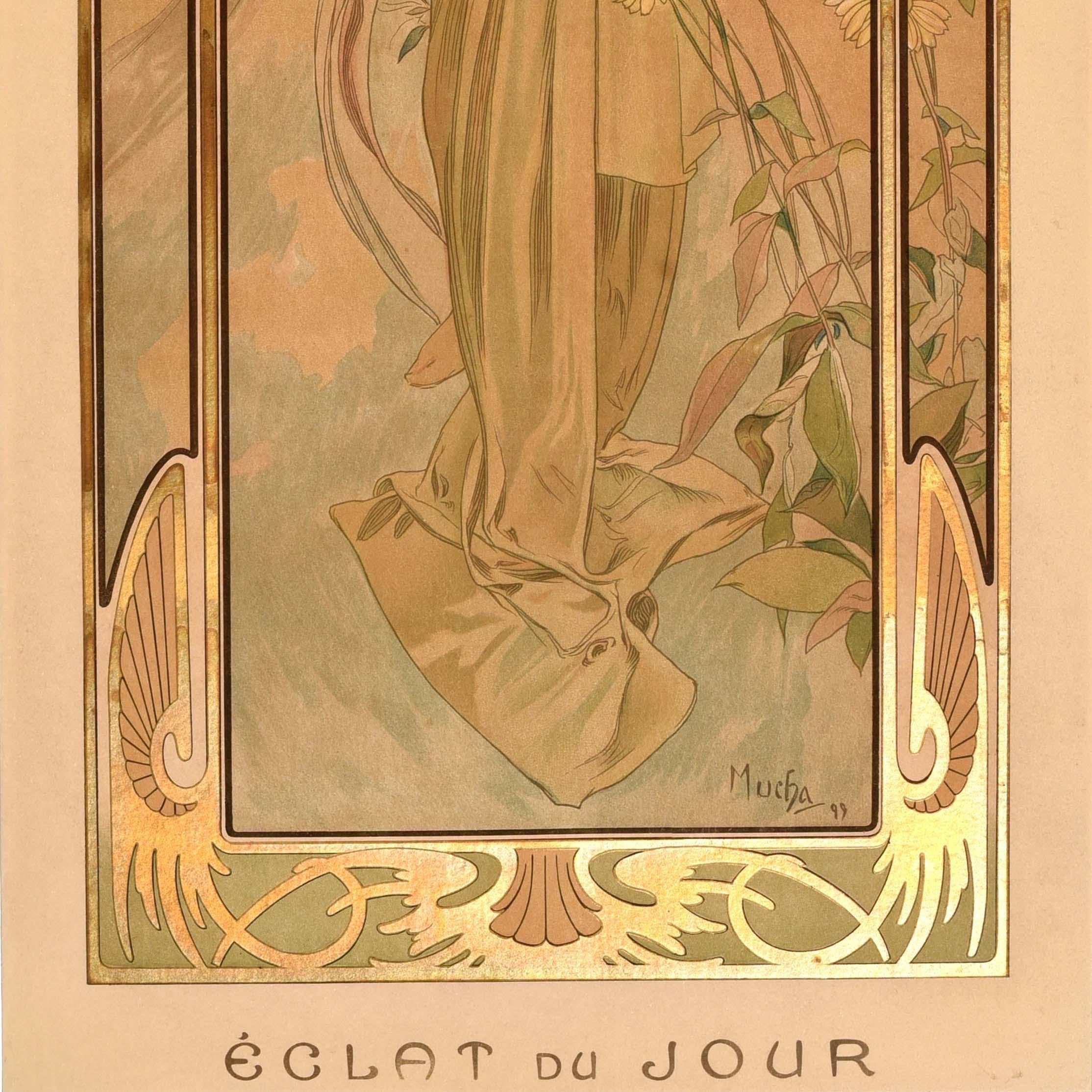 Original Antike Poster Zeiten des Tages Eclat Du Jour Helligkeit des Tages Mucha im Zustand „Gut“ im Angebot in London, GB