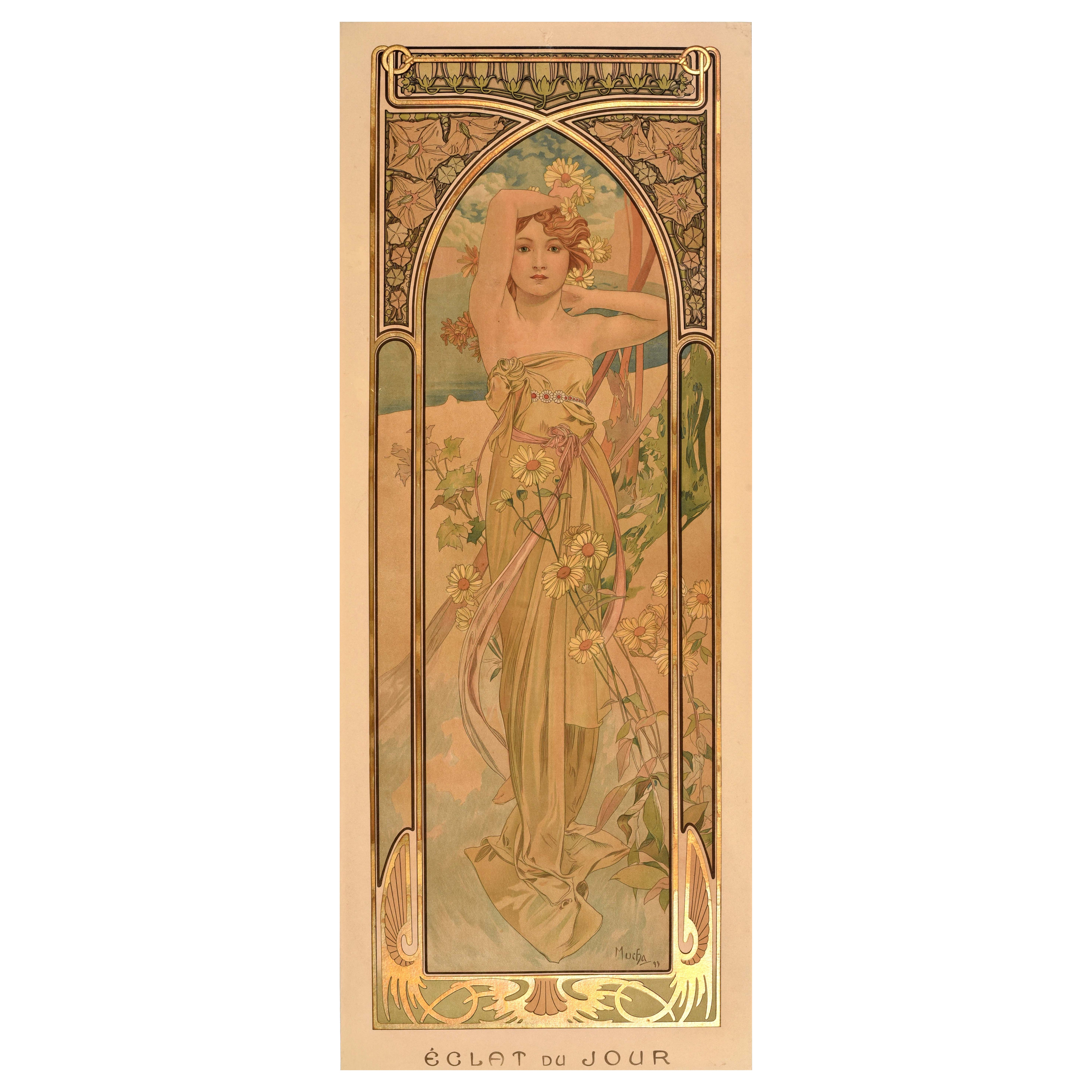 Original Antike Poster Zeiten des Tages Eclat Du Jour Helligkeit des Tages Mucha