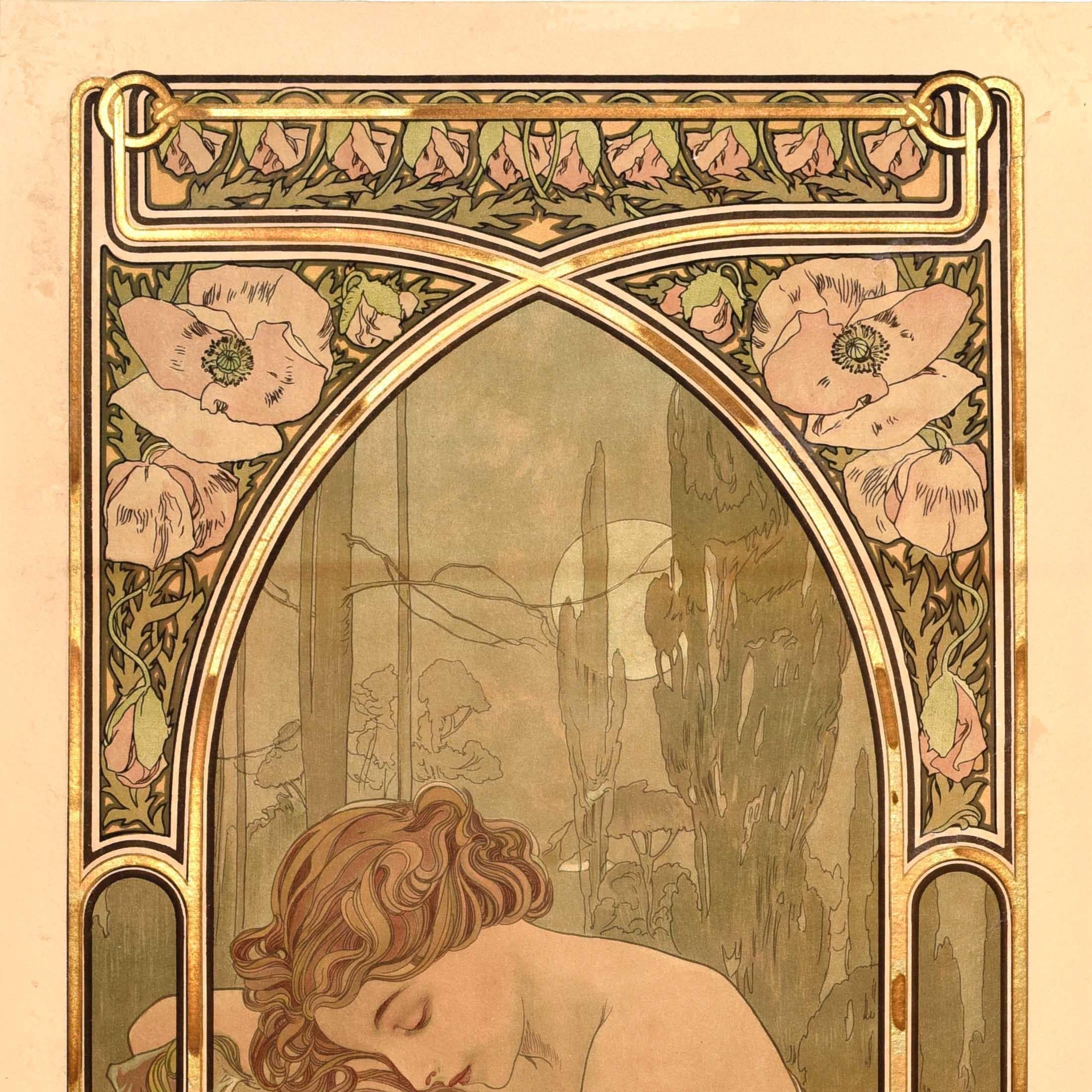 Original Antike Poster Zeiten des Tages Repos De La Nuit Nachtruhe Mucha (Art nouveau) im Angebot