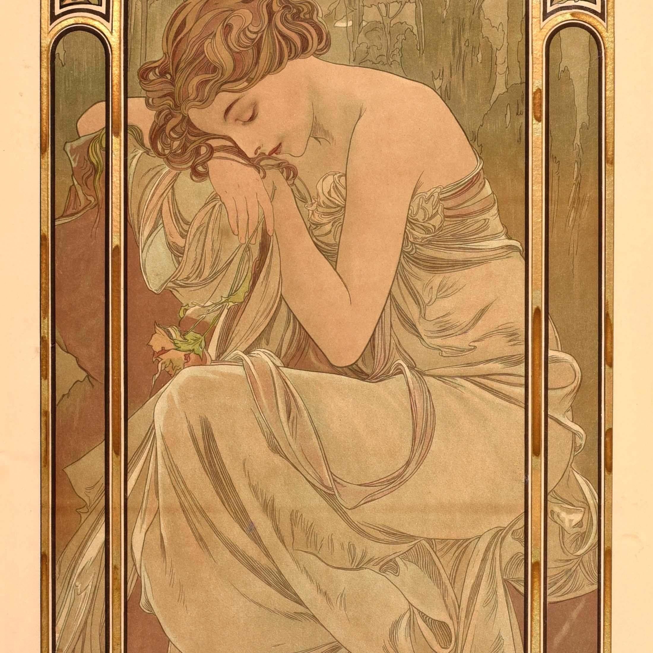 Original Antike Poster Zeiten des Tages Repos De La Nuit Nachtruhe Mucha (Franz�ösisch) im Angebot
