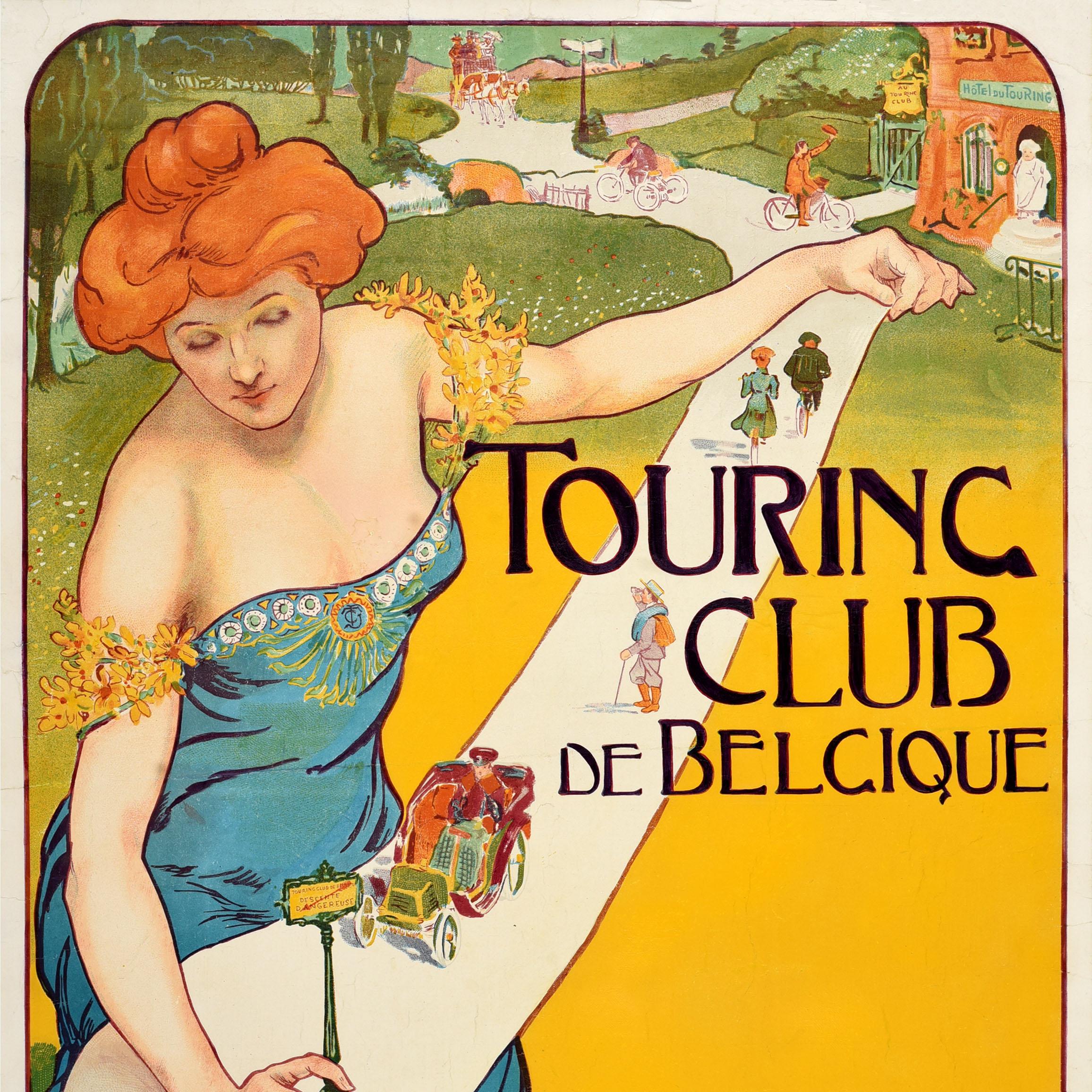 Art nouveau Original Antique Poster Touring Club Belgique Belgium Georges Gaudy Art Noveau en vente