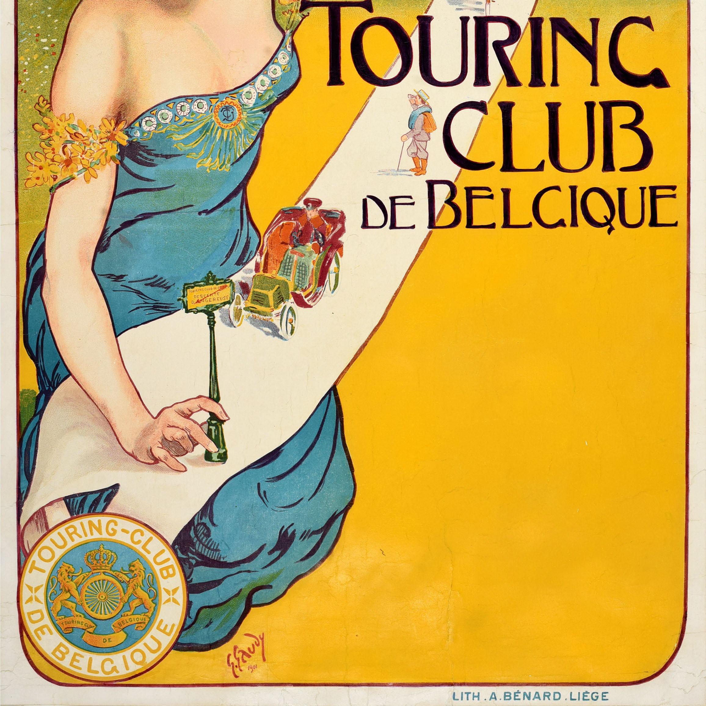 Belge Original Antique Poster Touring Club Belgique Belgium Georges Gaudy Art Noveau en vente