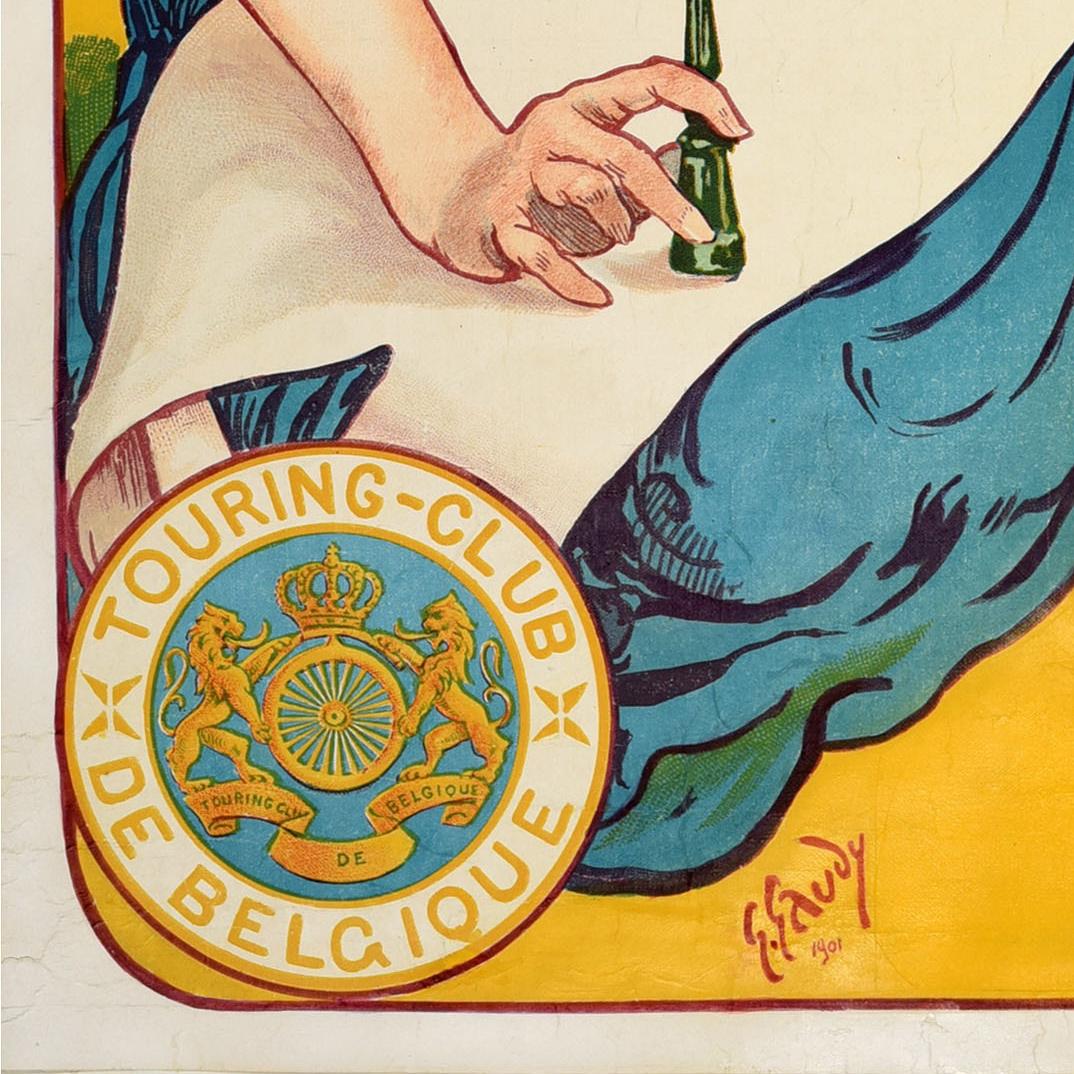 Original Antique Poster Touring Club Belgique Belgium Georges Gaudy Art Noveau Bon état - En vente à London, GB