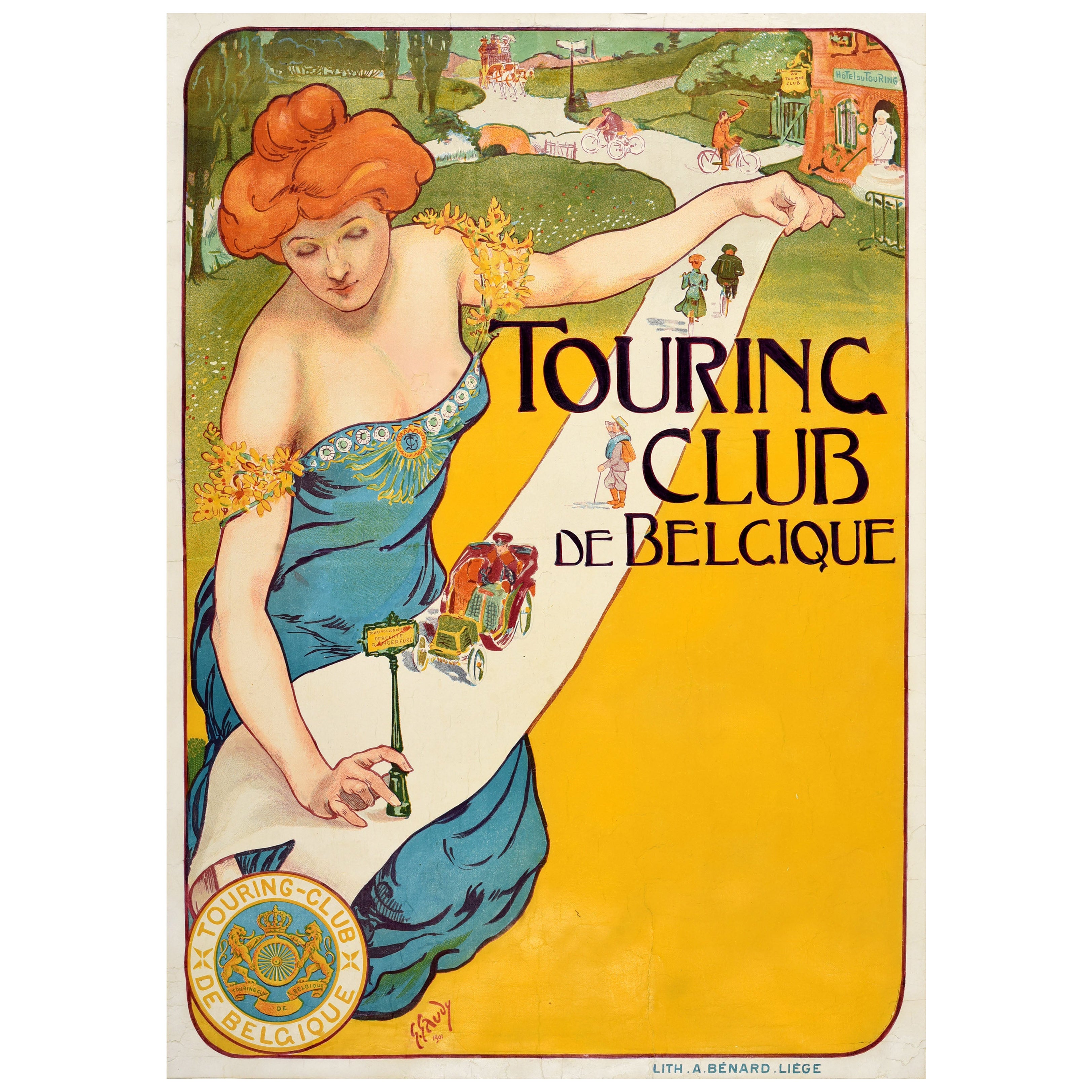 Original Antique Poster Touring Club Belgique Belgium Georges Gaudy Art Noveau