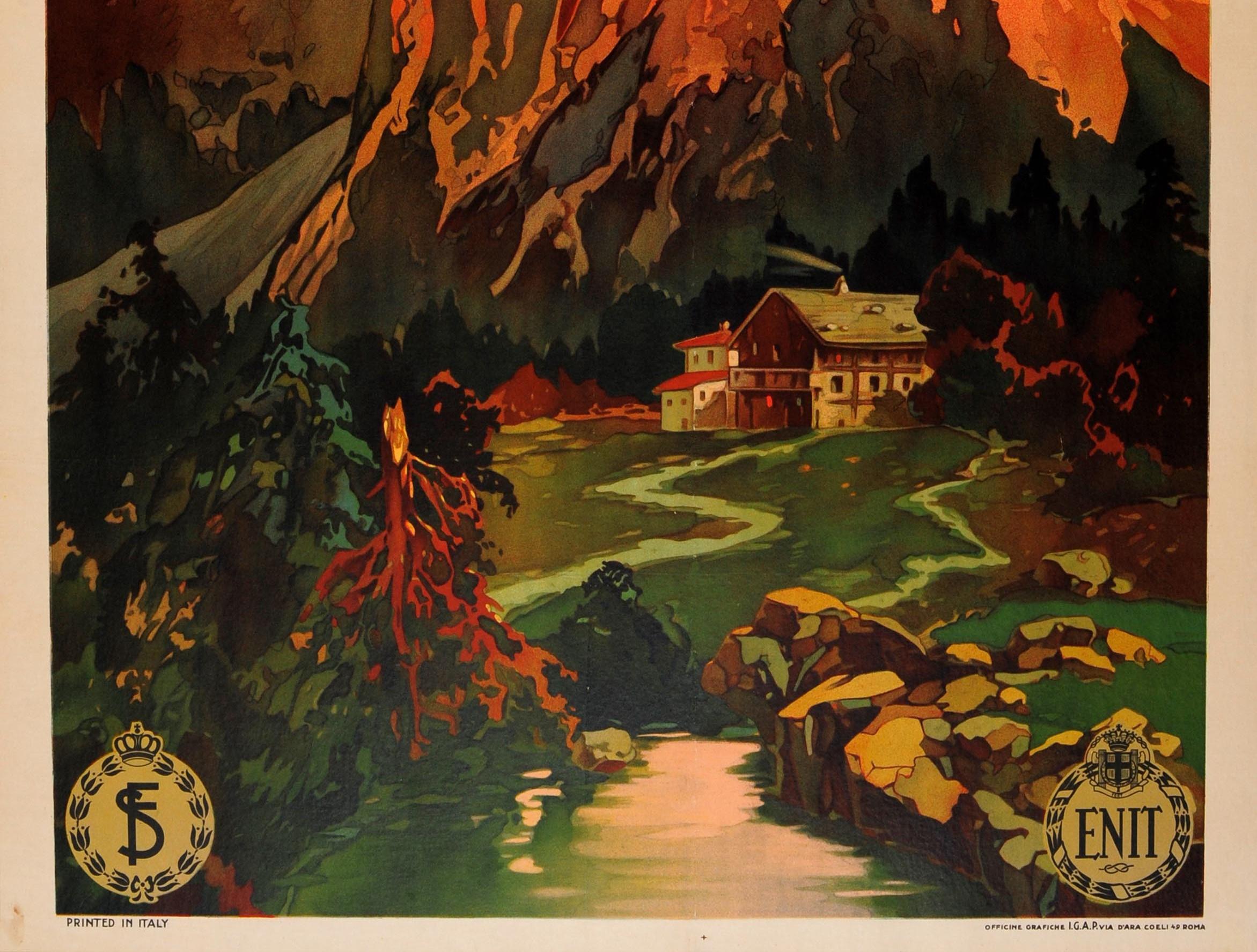 Italian Original Antique Poster Tridentine Venetia Dolomites Alps Mountains Italy Travel
