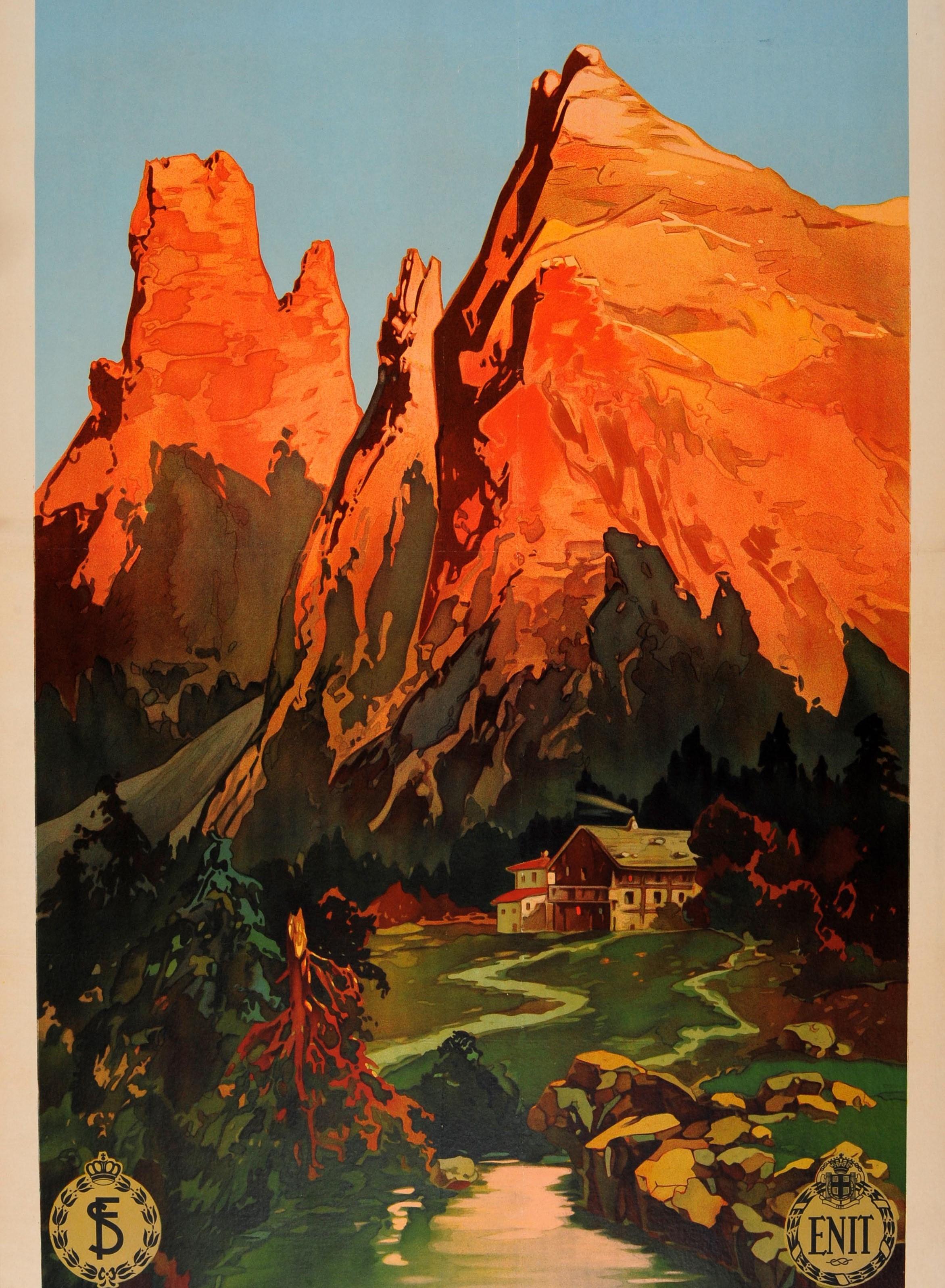 Original Antique Poster Tridentine Venetia Dolomites Alps Mountains Italy Travel In Good Condition In London, GB