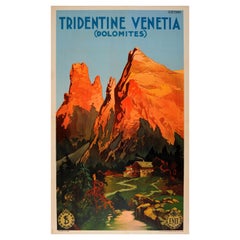 Original Antique Poster Tridentine Venetia Dolomites Alps Mountains Italy Travel