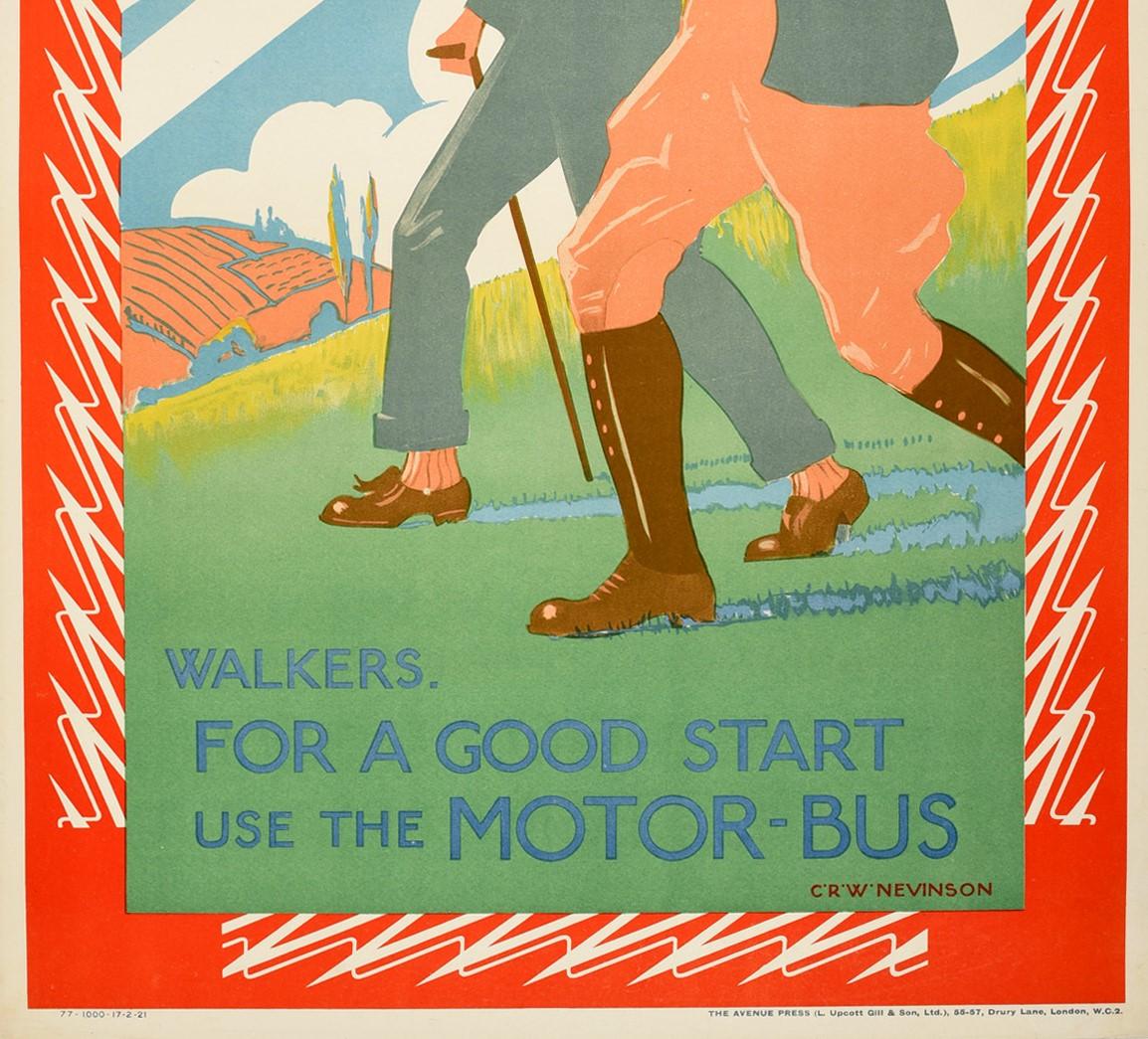 British Original Antique Poster Walkers For A Good Start Use The Motor Bus Transport Art For Sale
