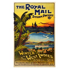 Original Antique Poster Winter In The West Indies Royal Mail 20th Century Voyage