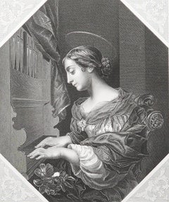 Original Antique Print After Carlo Dolci " St. Cecilia ". C.1850