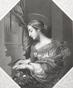 Original Antique Print After Carlo Dolci " St. Cecilia ". C.1850