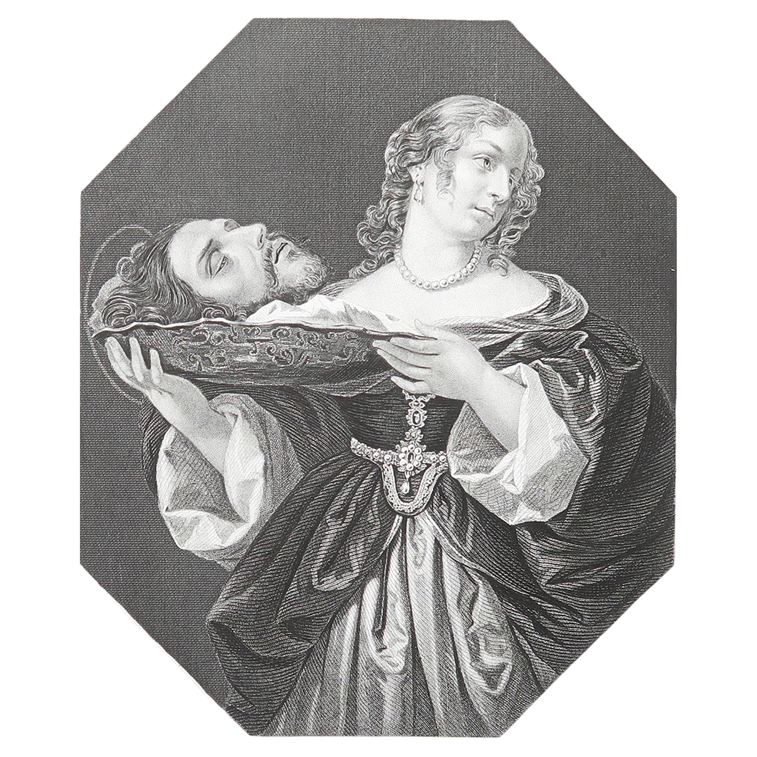 Original Antique Print After Carlo Dolci " The Daughter of Herodias ". C.1850