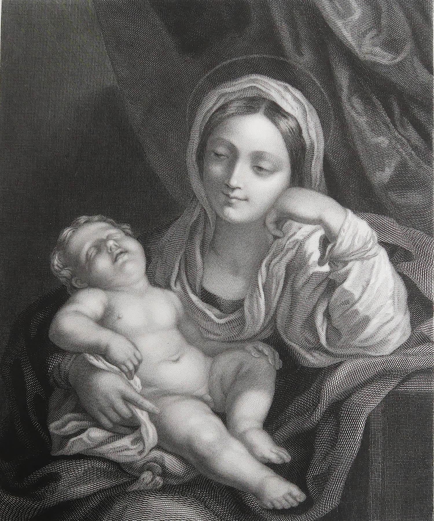 Wonderful image of the Virgin and Child

Fine Steel engraving 

Published by Virtue, London circa 1850

Unframed.

