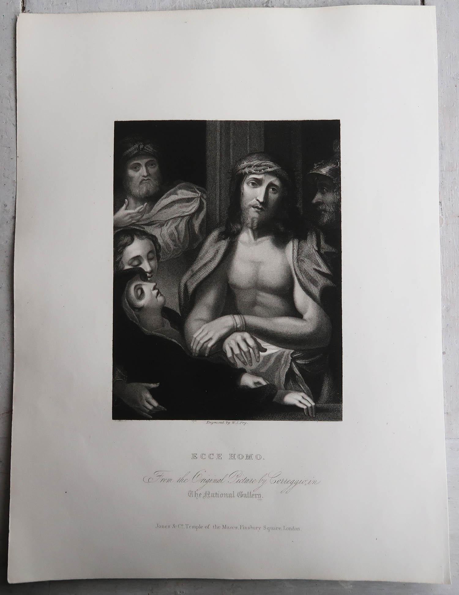 Originaler antiker Druck nach Correggio, Ecce Homo, um 1850 (Renaissance) im Angebot