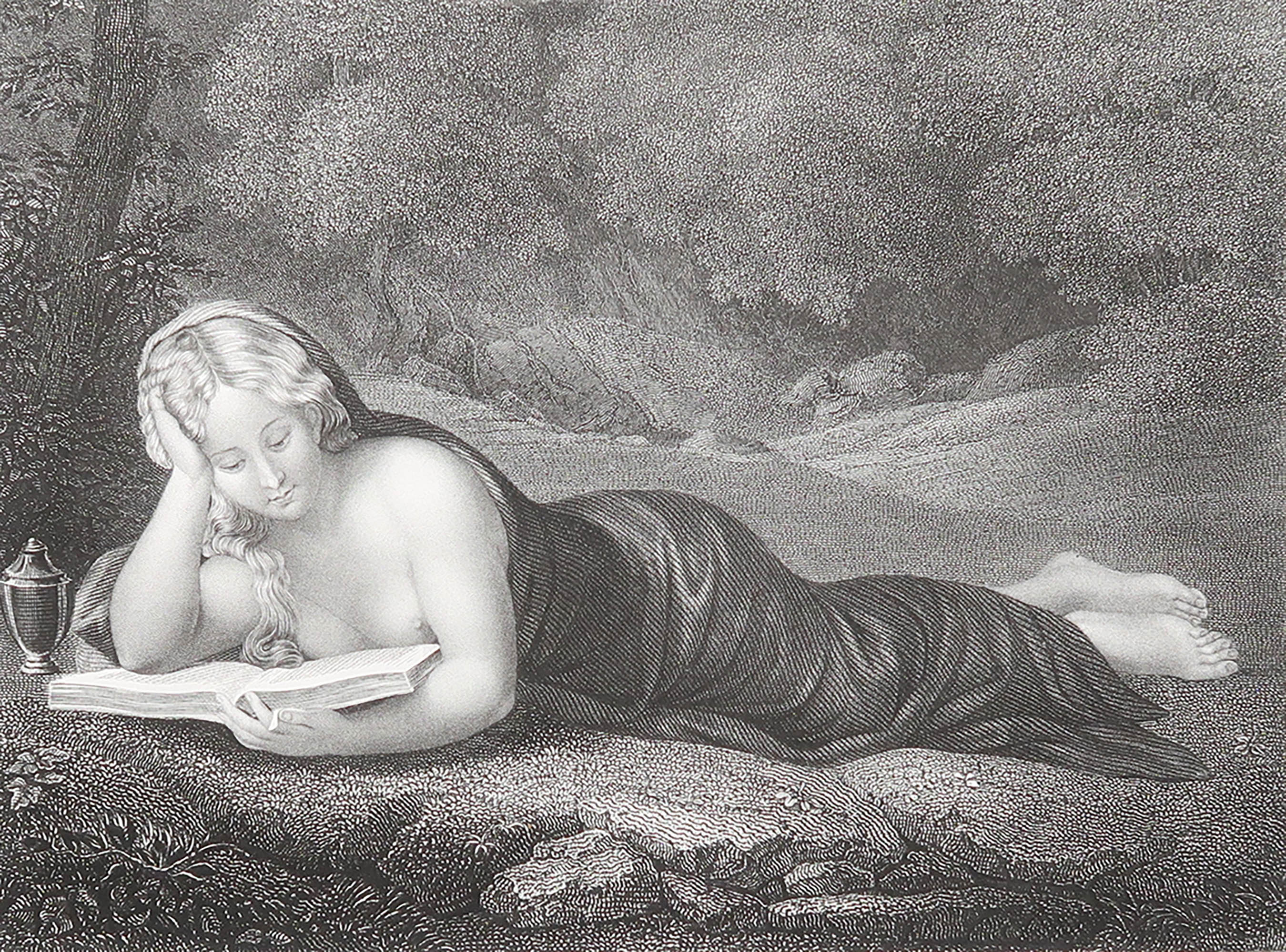 Original Antique Print After Correggio " Mary Magdalene ". C.1850