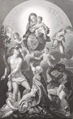 Original Antique Print After Correggio " St.Sebastian ". C.1850