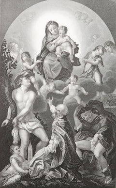Original Antique Print After Correggio " St.Sebastian ". C.1850