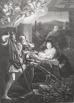 Original Antique Print After Correggio " The Nativity ". C.1850