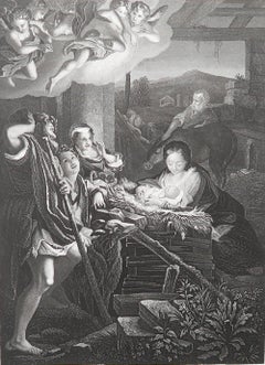 Original Antique Print After Correggio " The Nativity ". C.1850