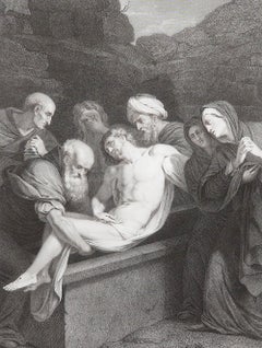 Original Antique Print After Daniele Crespi, Entombment of Christ, circa 1840