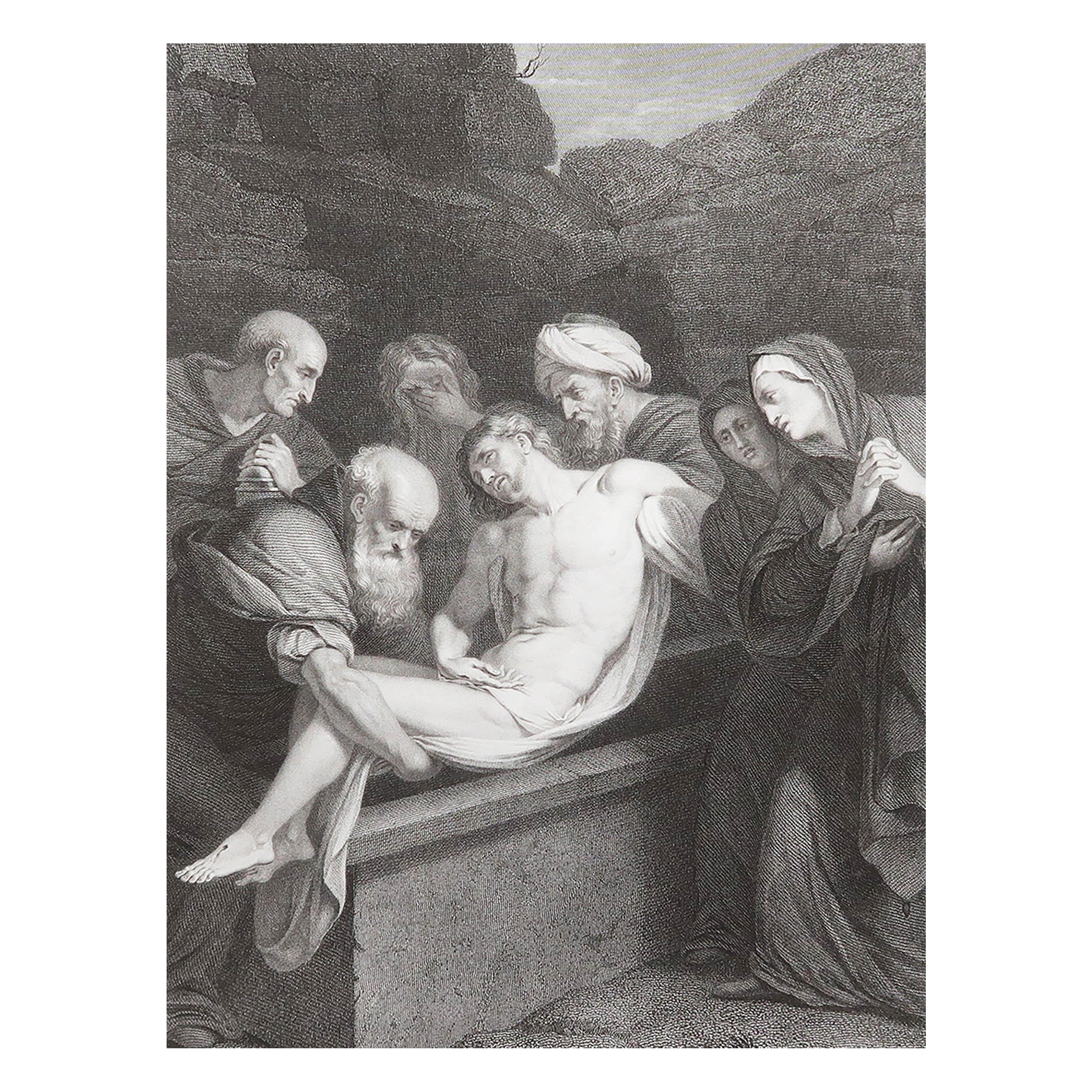 Original Antique Print After Daniele Crespi, Entombment of Christ, circa 1840