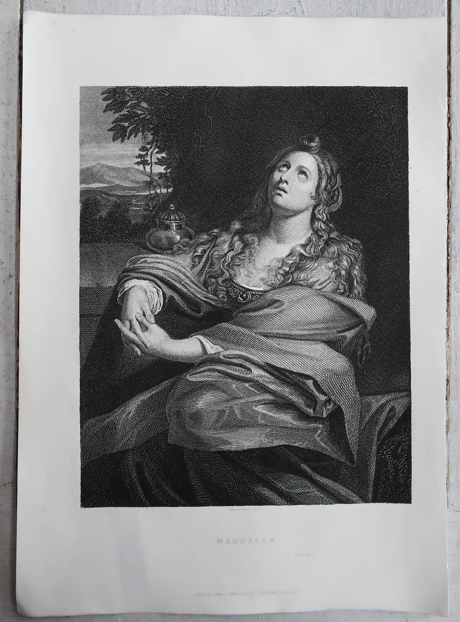 Renaissance Original Antique Print After Domenichino, Mary Magdalen, circa 1850