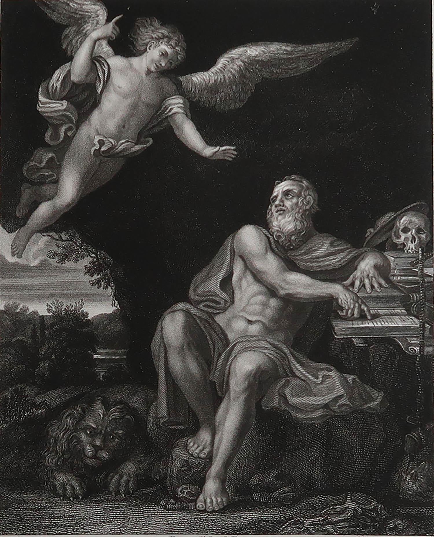 Wonderful image after Domenichino

Fine Steel engraving. 

Published by Jones & Co, London, circa 1850

Unframed.

