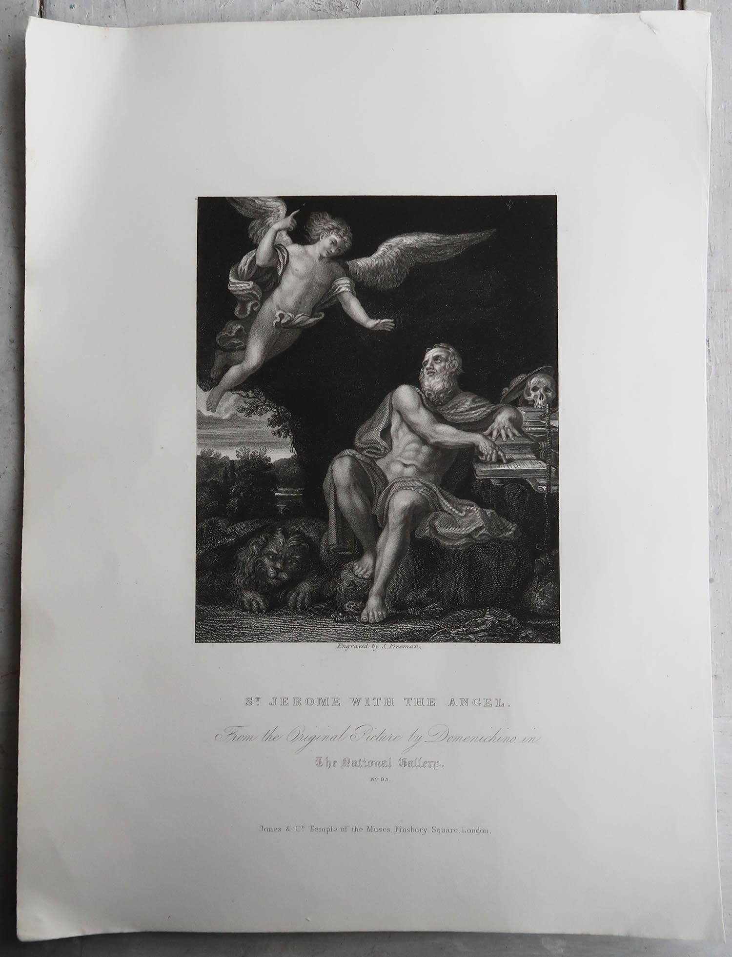 Renaissance Impression ancienne d'origine d'après Domenichino, St. Jérôme et l'Ange, vers 1850 en vente