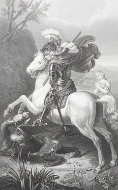 Original Antique Print After Gianfrancesco Penni " St. George .. ". C.1850