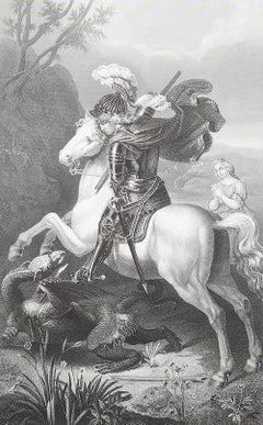 Original Antique Print After Gianfrancesco Penni " St. George .. ". C.1850