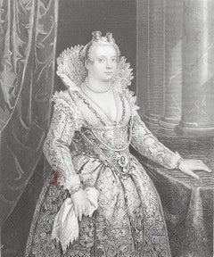 Original Antique Print After Giovanni Fasolo " Marie De Medici ". C.1850