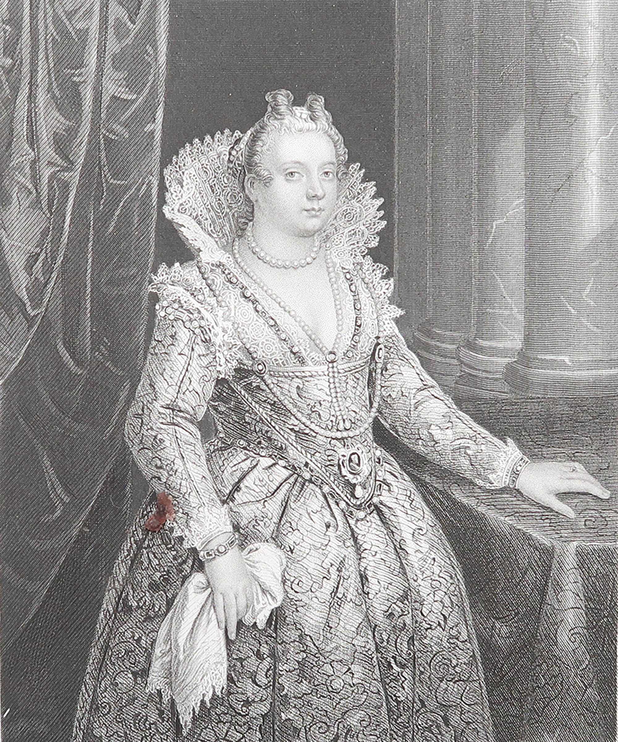 Original Antique Print After Giovanni Fasolo " Marie De Medici ". C.1850