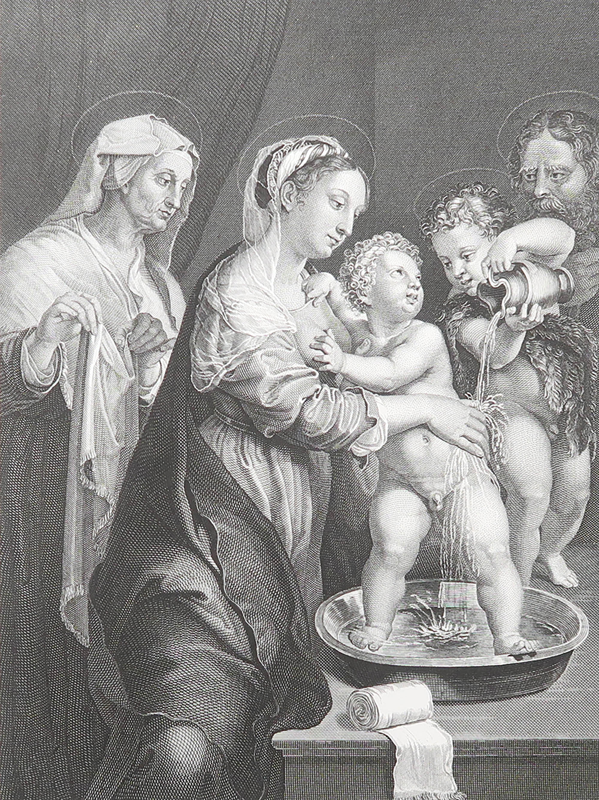 Original Antique Print After Giulio Romano " Holy Family ". C.1850