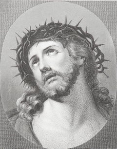 Original Antique Print After Guido Reni " Christ Crowned ". C.1850