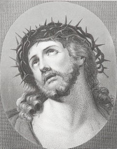 Original Antique Print After Guido Reni " Christ Crowned ". C.1850