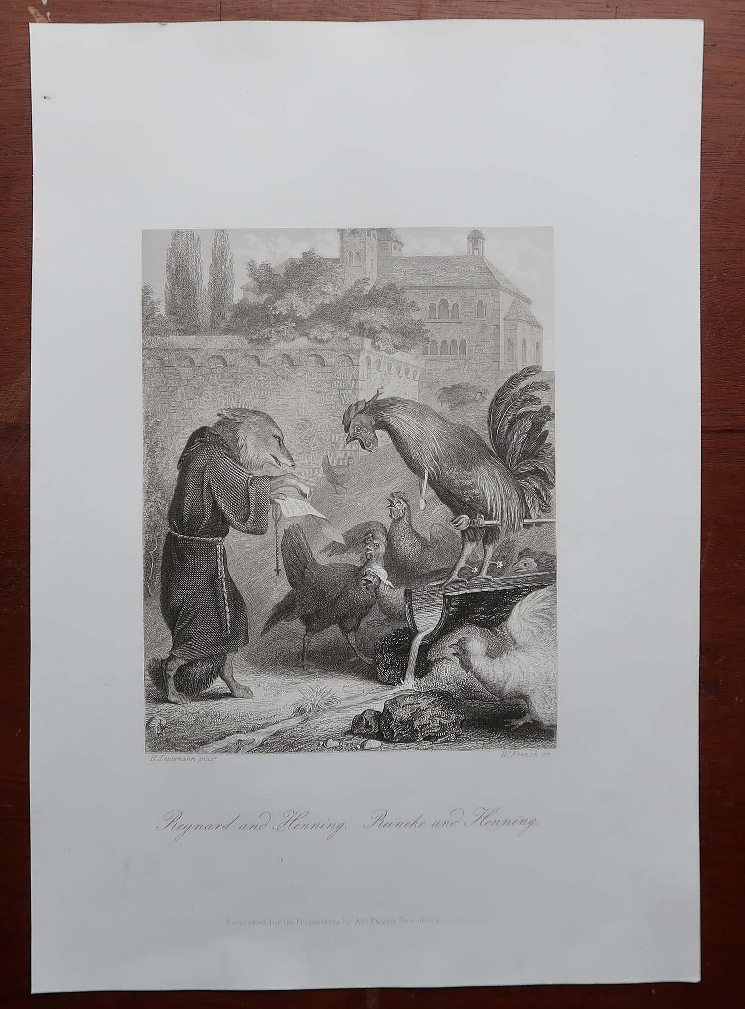 Antiker Originaldruck nach H. Leutemann, Reynard der Fuchs und Henning (Schwarzwald) im Angebot